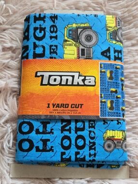 Brand New Tonka Blue Fabric with Yellow Dump Truck Print 1 Yard Cut 36 X 44 In